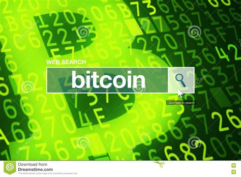 The client 'mines' bitcoins by running a program that solves a difficult mathematical problem in a file called a 'block.' Web Search Bar Glossary Term - Bitcoin Stock Image - Image ...