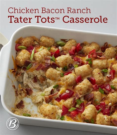 Imagine creamy bites of chicken, crispy bacon assemble casserole (note 6): Chicken Bacon Ranch Tater Tots™ Casserole | Recipe | Chicken bacon ranch, Cooking recipes, Food ...