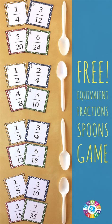 For example, 1/2 has the same value as 4/8. Equivalent Fractions Game of 'Spoons' | Fraction games ...