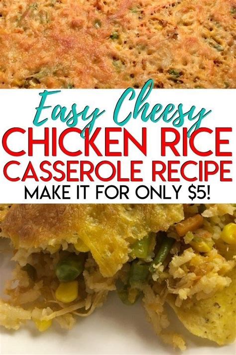 Make our pork and mashed potato casserole, using leftover diced pork, frozen peas and carrots, mashed potatoes, and a flavorful sauce. Cheesy Chicken Rice Casserole | Chicken rice casserole ...