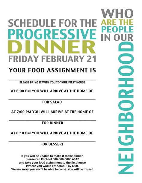 Shake up your next dinner party with fun themes that will entertain your guests and drive the food, vibe and decor of the evening. Ward, Neighborhood Progressive Dinner Activity | Quail ...