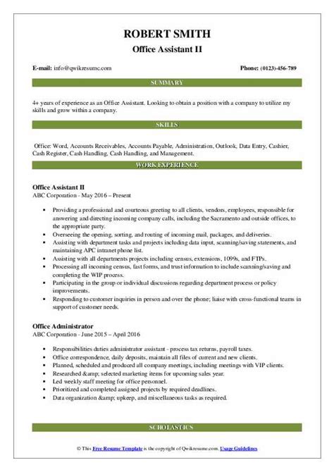 Resume sample shows experience broken down functionally. Office Assistant Resume Samples | QwikResume