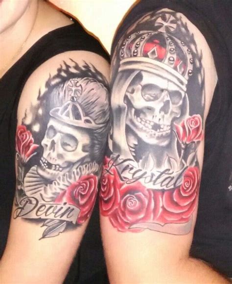 There are many traditions, a lot of different opinions and ideas for the history of valentine's day. Skulls and Roses. His & Her Tattoos. | Couples tattoos | Matching tattoo ideas | Romantic ...