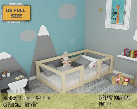 If you like the rustic design, this will be a super easy bed frame to make and very durable. Montessori Bed, Canopy Bed Plan, Full Bed Frame, DIY Toddler Floor Bed for Kids Bedroom, Toddler ...
