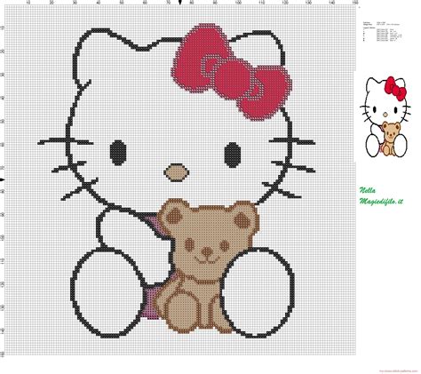 Patterns will no longer need to be small enough to fit on a single screen and print on a single page. Hello Kitty with teddy bear - free cross stitch patterns ...