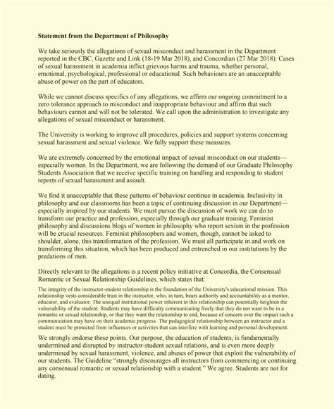 John hopkins wns limited gurugram, haryana. Concordia Philosophy Faculty Response to Sexual Harassment Allegations - Daily Nous