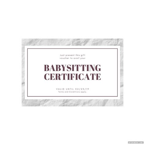 Help with moving, babysit your kiddos, etc. Babysitting Gift Certificate Template Printable - Printabler.com