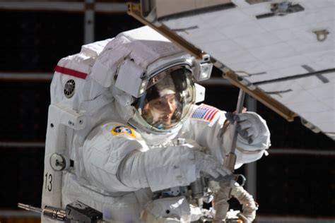The spacewalk officially began at 7:38 a.m. NASA astronaut Jessica Meir is pictured during a spacewalk ...