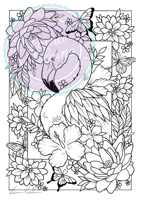 Kawaii cute flamingo coloring pages. INSTANT DOWNLOAD - Flamingo colouring page, digital ...