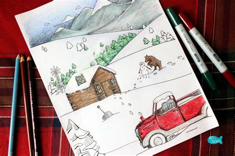 Winter scenes coloring pages printable inside snow theotix. Snowy Mountain Country Free Adult Coloring Page for Winter