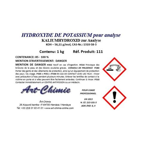 L'hémogramme (ou numération formule sanguine) et la biochimie sanguine. Hydroxyde de potassium pour analyse (KOH) min. 85% ...