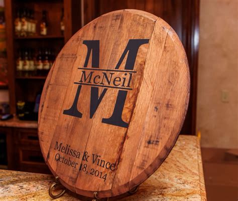 Bourbon barrel wood makes the perfect medium to create unique, fine pieces of furniture and wearables. bourbon barrel head - Monogram and Last name personalized ...