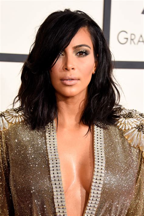 Kim kardashian baby #3 ain't the only thing new!!! Grammys Hair 2015: Kim Kardashian's Textured Lob Inspired ...