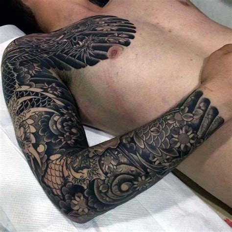 Mar 30, 2020 · japanese tattoos on forearm your forearm is ample enough space to be able to showcase the intricate detail that goes into japanese tattooing without committing to a larger area like your back. Japanese Dragon Dark Black Ink Mens Full Sleeve Tattoo #Fullsleevetattoos (With images) | Full ...