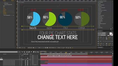 Minimal diagonal circular call out after effects template. Infographics After Effects Template- Four Pie Charts ...