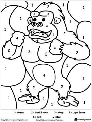 These preschool coloring sheets will support your kid recognize numbers and count to ten. Color By Number Gorilla | Color by numbers, Animal ...