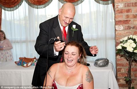 Husband allows wife to swing. Bride lets husband shave off her hair for Cancer Research ...