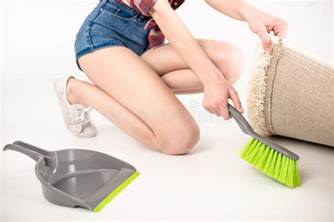 Carpet Cleaning With Brush And Dustpan Stock Image - Image ...