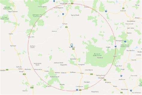 Draw a circle on the map with the radius of your choice to visualize these restrictions directly on the map. Wandoan 100 km Radius Map - Wandoan Photo Challenge