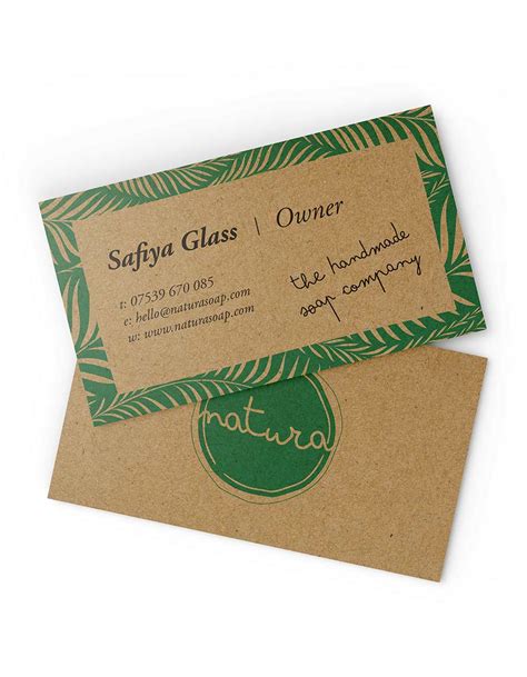 In our sample kit, we show examples of various cmyk colors printed on kraft with and without a spot white ink backing. Kraft Business Card Printing | Rustic & 100% Recycled