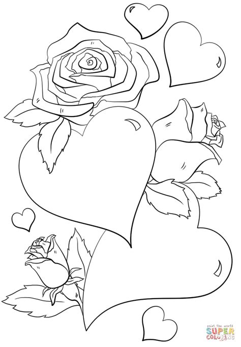 For boys and girls, kids and adults, teenagers and toddlers, preschoolers and older kids at school. Hearts and Roses coloring page | Free Printable Coloring Pages