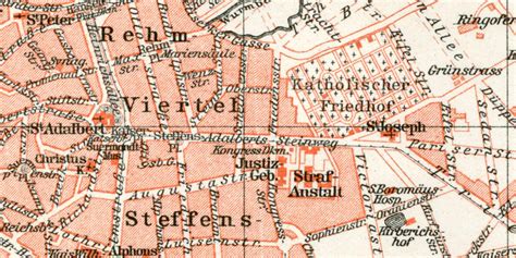 Aachen historischer Stadtplan Karte Lithographie ca. 1902 - Archiv hi