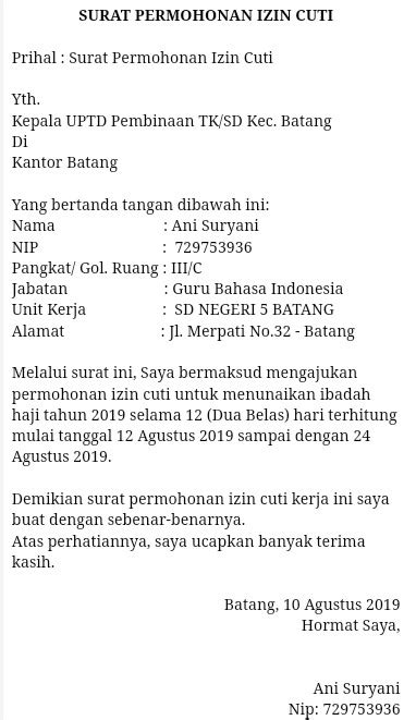Bagi pemohon berstatus kontrak, hanya layak memohon cuti haji sekali sahaja sepanjang perkhidmatan di ums. Contoh Surat Permohonan Izin Cuti Haji Untuk Guru - Syilent