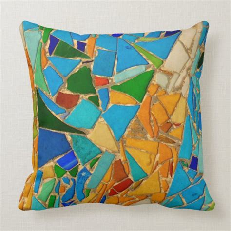 Woven from cotton and natural yarn, the stitch pillow gives your space a carefree attitude that still manages to feel pulled together. Gaudi mosaic turquoise aqua orange throw pillow | Zazzle ...