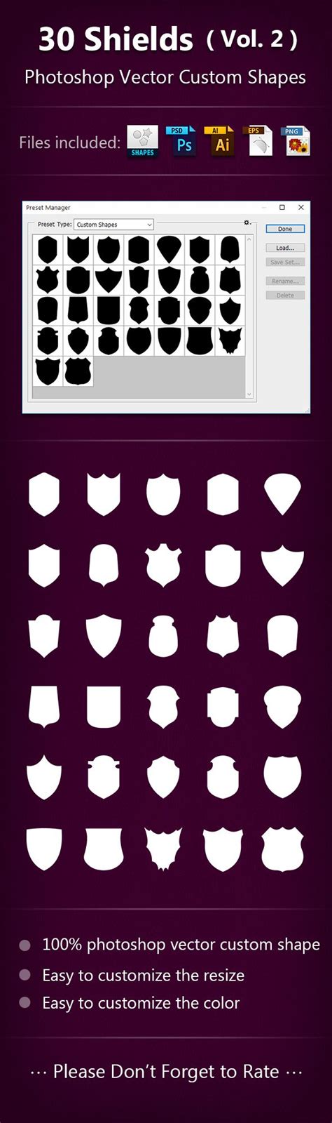 Drag the mouse upward to adjust the shape of the curve. 30 Shields Photoshop Vector Custom Shapes ( Vol.2 )