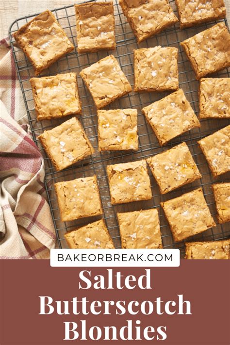 Add the egg, vanilla, almond extract (optional) and salt then stir vigorously until smooth. Salted Butterscotch Blondies | Bake or Break - Som2ny Network