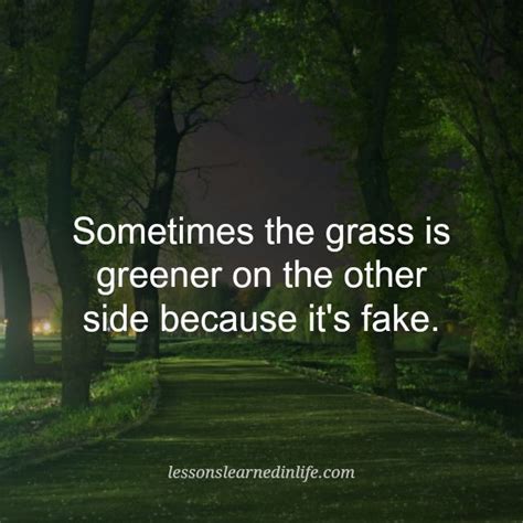 As people seem to need to be looking forward. Sometimes the grass is greener on the other side because it's fake. | Lessons learned in life ...