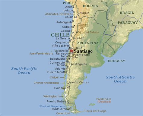 Chile besitzt eine einmalige geografie. Santiago Karte