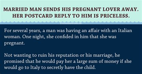 To end the affair, i suggest that you and your partner sit down and write a letter together to the other person (affair partner). Married Man Sends His Pregnant Lover Away. Her Postcard To ...