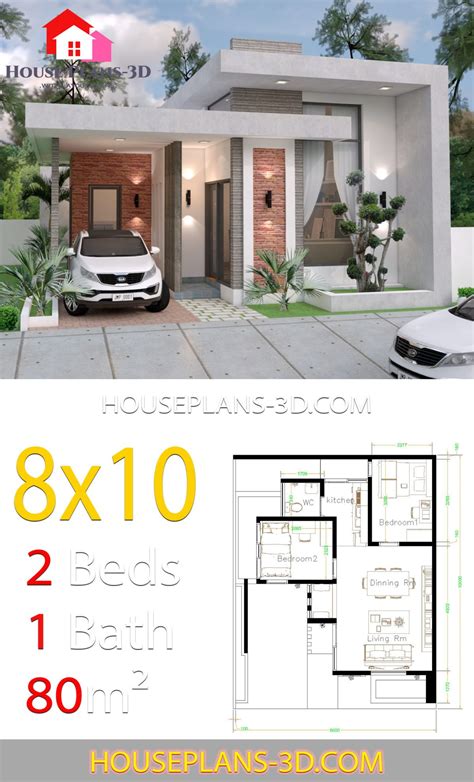 House design 8x10 with 2 Bedrooms Terrace roof - House ...