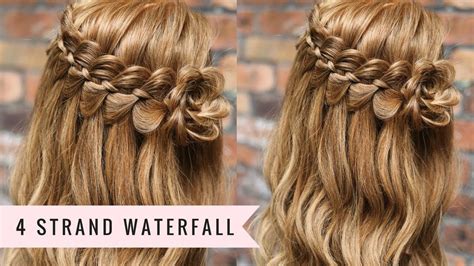 Amp up your average braid by adding just one extra strand! Four Strand Waterfall Braid by SweetHearts Hair (With images) | Long hair tutorial, Braided prom ...