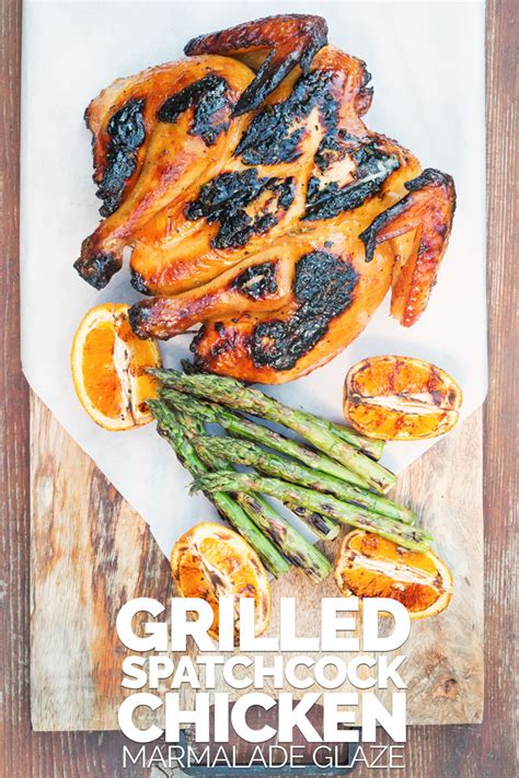 Then move the chicken to the direct heat and grill, skin side down for about 5 to 10 minutes to get the grill marks and the crispy skin. Grilled Spatchcock Chicken With A Marmalade Glaze | Krumpli