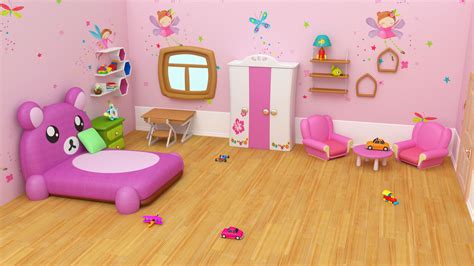 Meaning of room in english. realtime Cartoon Gril room - Low-poly 3D model Low-poly 1