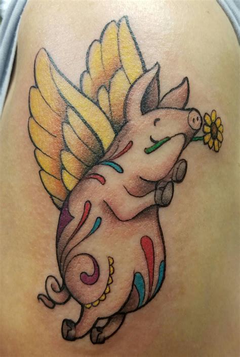 The gone to market tattoo makes an unfortunate situation funny. Flying Pig Tattoo | Flying pig tattoo, Pig tattoo, Flying pig