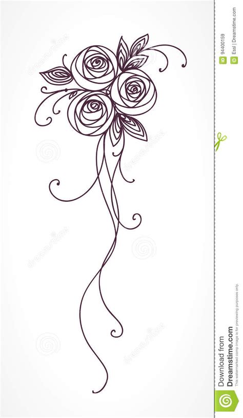 Stilizzato disegno mazzo di fiori. Rose Disegno Stilizzato Della Mano Del Mazzo Del Fiore ...