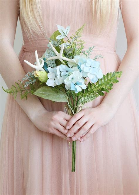 View top hawaii beach wedding bouquets! Aqua Hydrangea & Fern Bouquet with Starfish | Beach ...