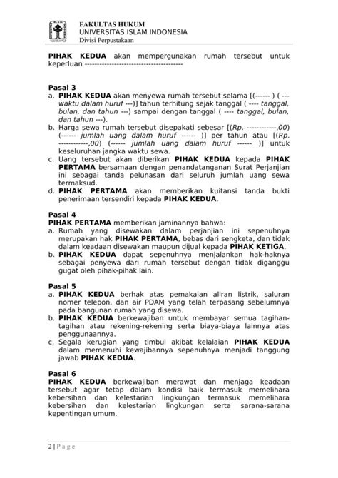 Perjanjian sewa yang sah penting bagi melindungi hak tuan rumah dan juga penyewa. (DOC) Download Contoh Surat Perjanjian Sewa Rumah Format Word