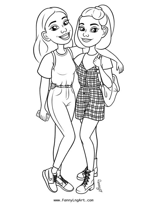 Dessin de fille best friends. Coloriages - FannyLngArt.com