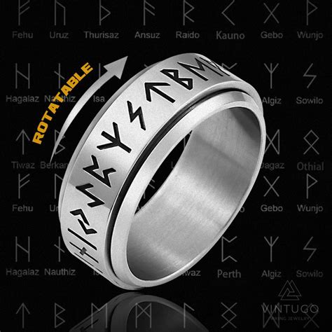 Check out our younger futhark selection for the very best in unique or custom, handmade pieces from our divination tools shops. Viking Rotatable Rune Ring | Viking jewelry, Viking ...