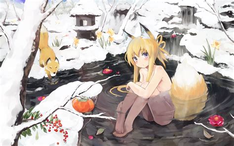 Maybe you would like to learn more about one of these? Wallpaper : blonde, anime girls, animal ears, water, snow, fox girl, kitsunemimi, ecchi, mangaka ...