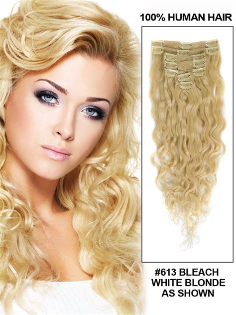 Huge savings for blonde highlight human hair extensions. 26 Inch Meticulous #613 Bleach Blonde Full Head Clip In ...