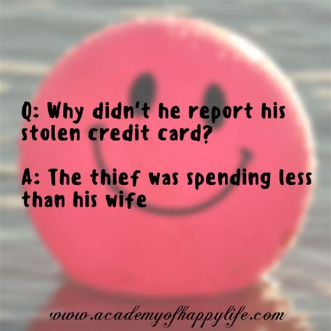 Jun 18, 2021 · crimestoppers: Joke - wife and credit card! - Academy of happy life | Jokes, Credit card, Happy life