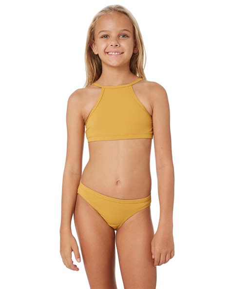 For rip curl fans, surfers, skimboarders, wakeboarders, waterskiiers, beach babies, islanders. Rip Curl Girls Luxe Rib Bikini - Teens - Mustard | SurfStitch