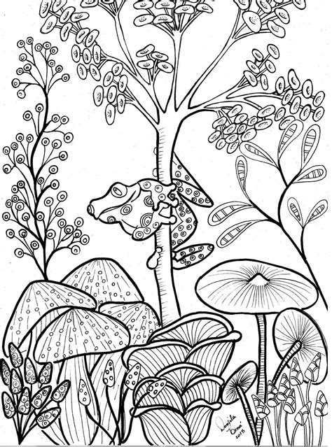 Push pack to pdf button and download pdf coloring book for free. Cute tree frog and mushrooms Coloring page | Coloring ...