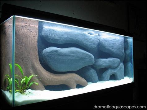 Pour a layer of sand mixed with charcoal across the rocks. Dramatic AquaScapes - DIY Aquarium Background - Submersed Tree and Rocks | Aquarium backgrounds ...
