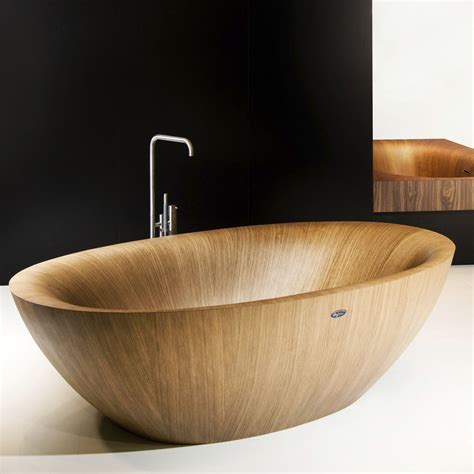 The rotatable bath 1 is preferably a vertically adjustable bath.: Ovale Badewanne - LAGUNA PEARL - ALEGNA - freistehend / Holz